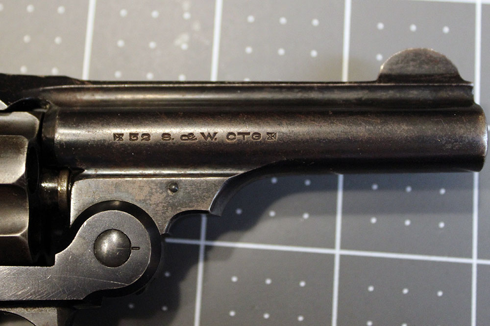 close-up on the right-side barrel stamping: 32 S.&W. CTG